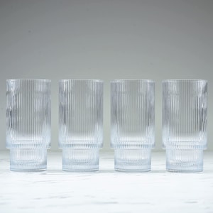Ripple Drinking Glasses - 12 oz Modern Kitchen Glassware or Barware Set of 4