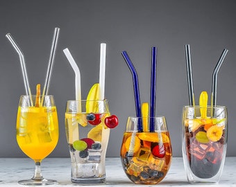 Reusable Glass Straw Set | 8 Multi Color Straws with 2 Cleaning Brushes Eco Friendly - Quick Shipping