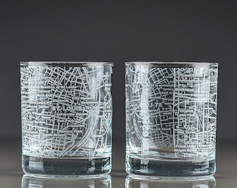 St Louis City Map Etched Whiskey Glasses -  | Old Fashioned Rocks Glass - Set of 2