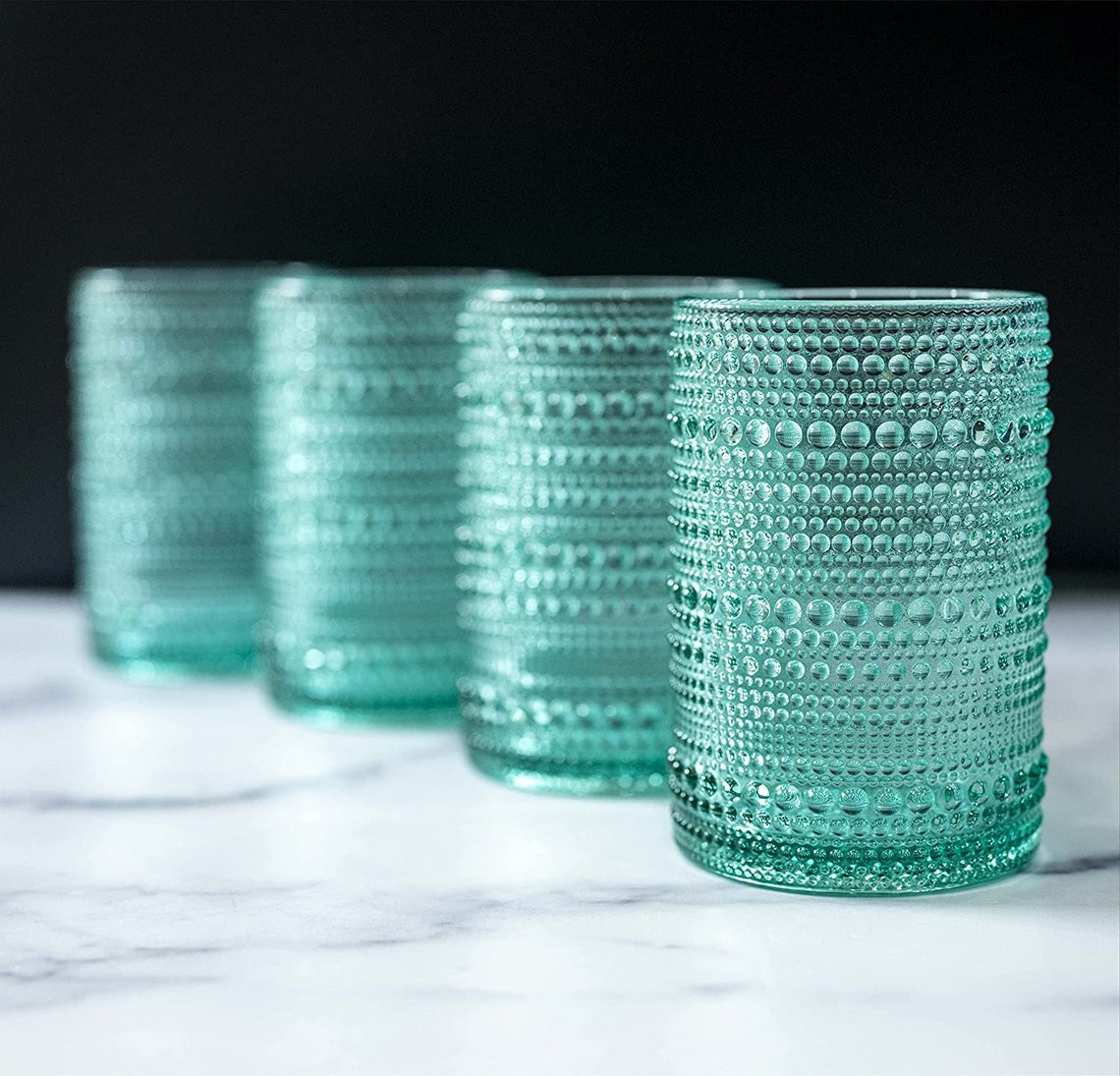 Hobnail Drinking Glasses Green 13 Oz Retro Style Bubble Etsy