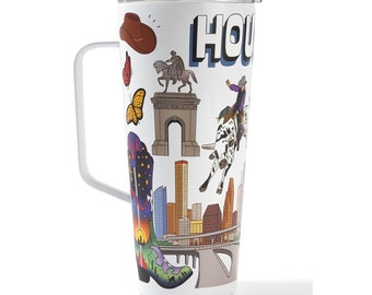 Houston City Insulated Stainless Steel Tumblers with Lids & Handle for Hot and Cold Beverages Coffee Tumbler Mug Design 30 oz