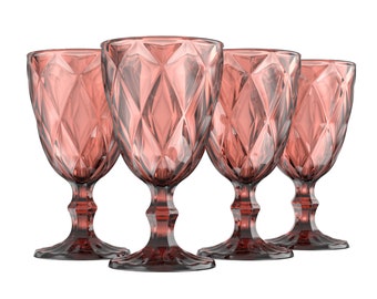 Diamond Goblet Glasses - Pink (Set of 4)