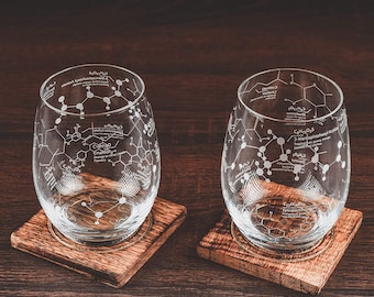 Science Stemless Wine Glasses Science of Wine Tumblers (Set of 2) Etched with Wine Chemistry Molecules - 15 oz