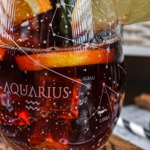 Aquarius Stemless Wine Glasses Zodiac Aquarius Set Hand Etched 15 oz Astrology Sign Glassware One Glass image 5