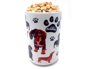 Dachshund Premium Airtight Ceramic Dog Treat Canister Jar Set with Lid