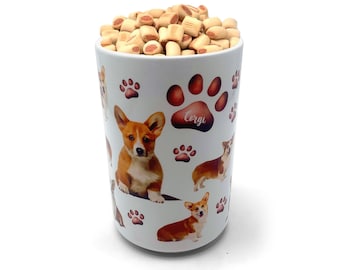 Corgi Premium Airtight Ceramic Dog Treat Canister Jar Set with Lid