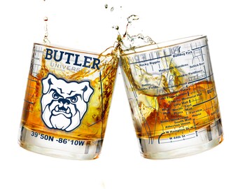 Butler University Juego de vasos de whisky de 10 oz (2 vasos de bola baja) - Logotipo en la parte inferior