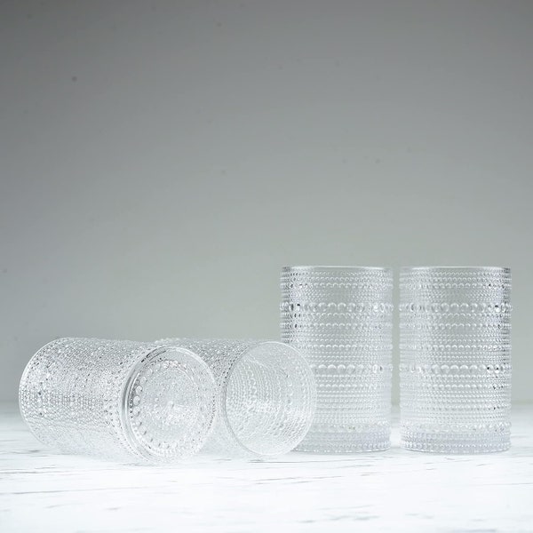 Hobnail Drinking Glasses - Clear 13 oz - Set of 4 - Retro Drinkware Sets