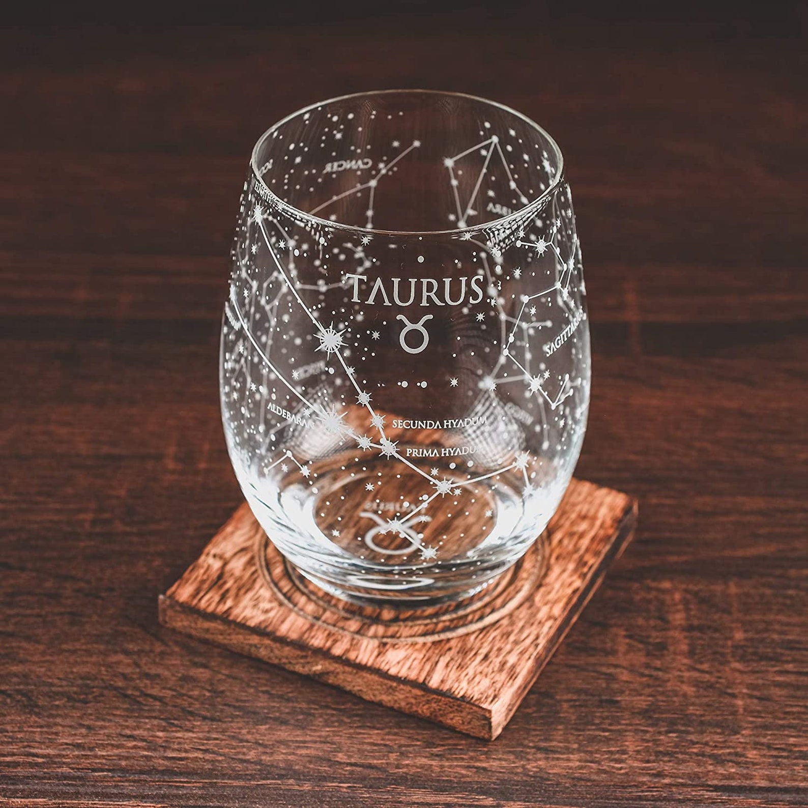 Taurus Etched Stemless Wine Glasses Zodiac Taurus Set Hand Etsy