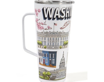 Washington City Insulated Stainless Steel Tumblers with Lids & Handle for Hot and Cold Beverages Coffee Tumbler Mug Design 30 oz
