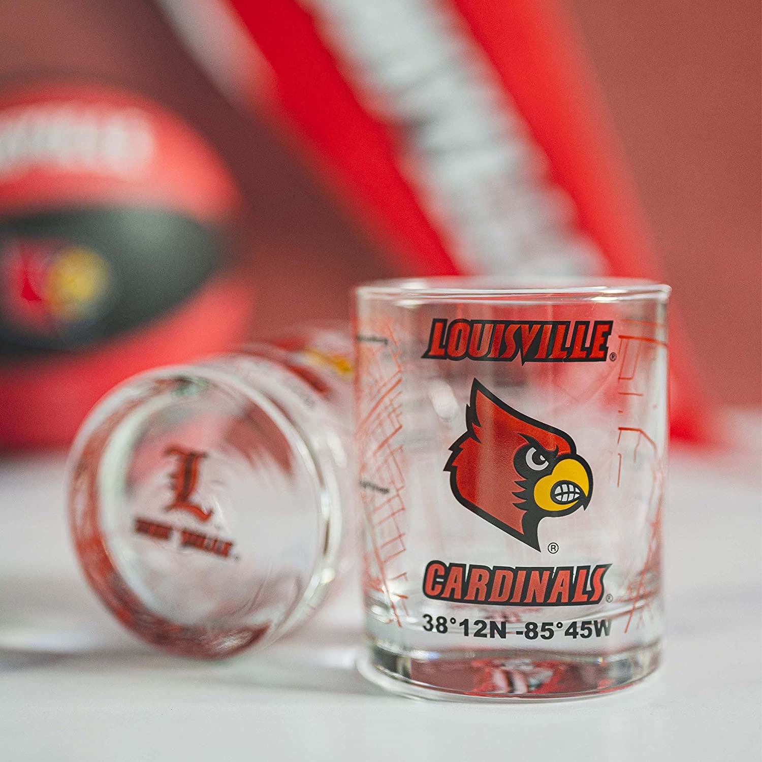 University Of Louisville Whiskey Glass Set (2 Low Ball Glasses)  - Contains Full Color Louisville Cardinals Logo & Campus Map - Cardinals  Gift Idea for College Grads & Alumni 