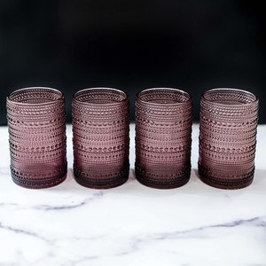 Hobnail Drinking Glasses - Pink 13 oz - Set Of 4 - Retro Drinking Glasses