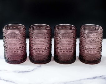 Hobnail Drinking Glasses - Pink 13 oz - Set Of 4 - Retro Drinking Glasses