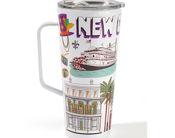 New Orleans City Insulated Stainless Steel Tumblers with Lids & Handle for Hot and Cold Beverages Coffee Tumbler Mug Design 30 oz