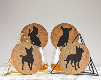 Chihuahua Lovers Cork Drink Coasters - Set of 4 Dog Coasters with Protective Bottom | Chihuahua Decor Coasters for Drinks