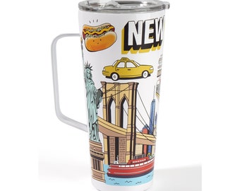 New York City NYC Insulated Stainless Steel Tumblers with Lids & Handle for Hot and Cold Beverages Coffee Tumbler Mug Design 30 oz