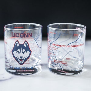 University Of Connecticut Whiskey Glass Set (2 Low Ball Glasses) - Logo On Bottom