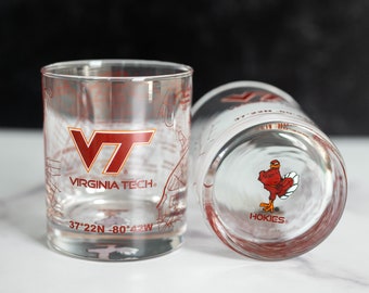 Virginia Tech University Whiskey Glass Set (2 Low Ball Glasses) - Logo On Bottom