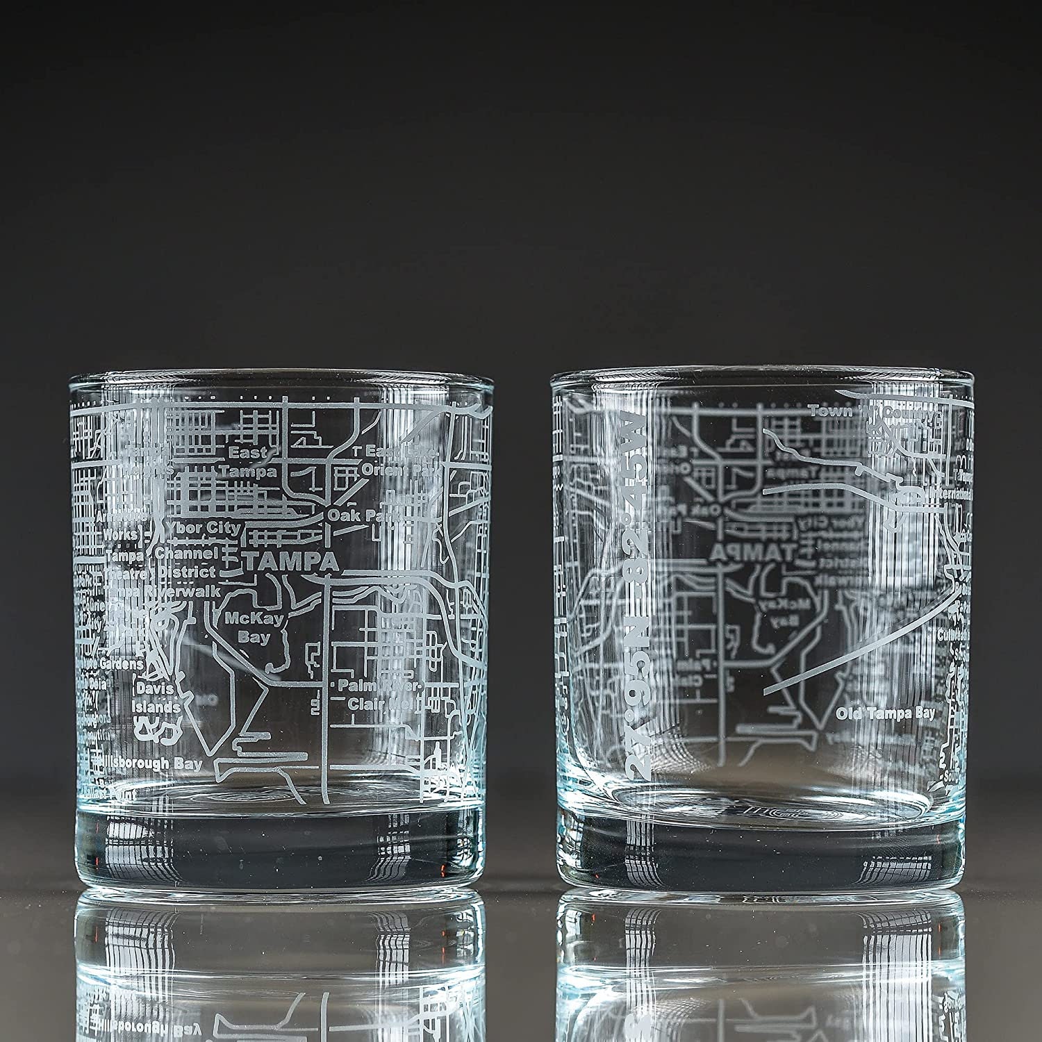 Tampa City Map Etched Whiskey Glasses Old Fashioned | Etsy