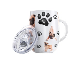 Pug Insulated Stainless Steel Egg-Shaped Tumbler With Lid 20 oz - Dog Gift