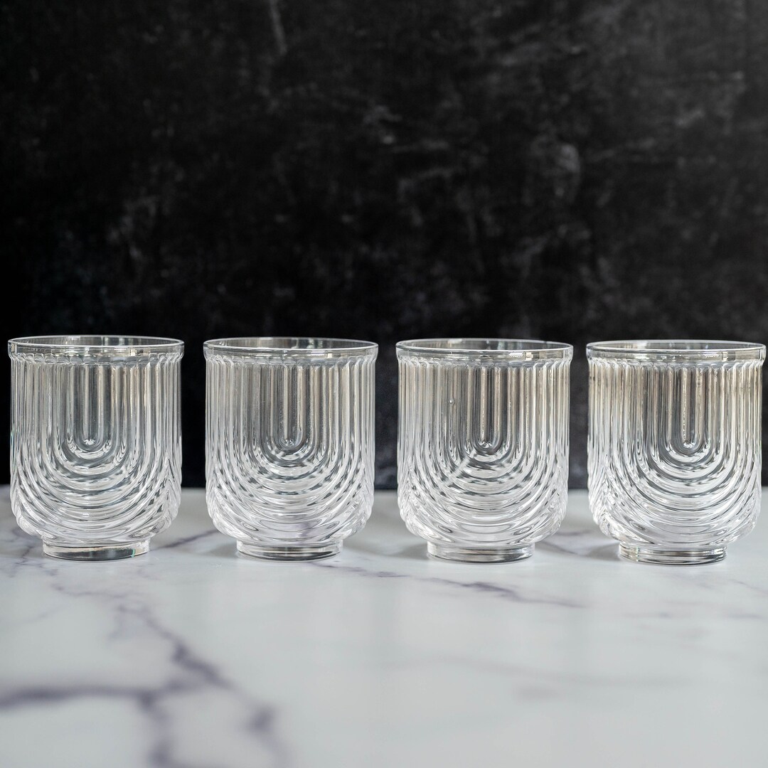 Art Deco Cocktail Glasses - Highball Ribbed Wave Glasses (Set Of 4