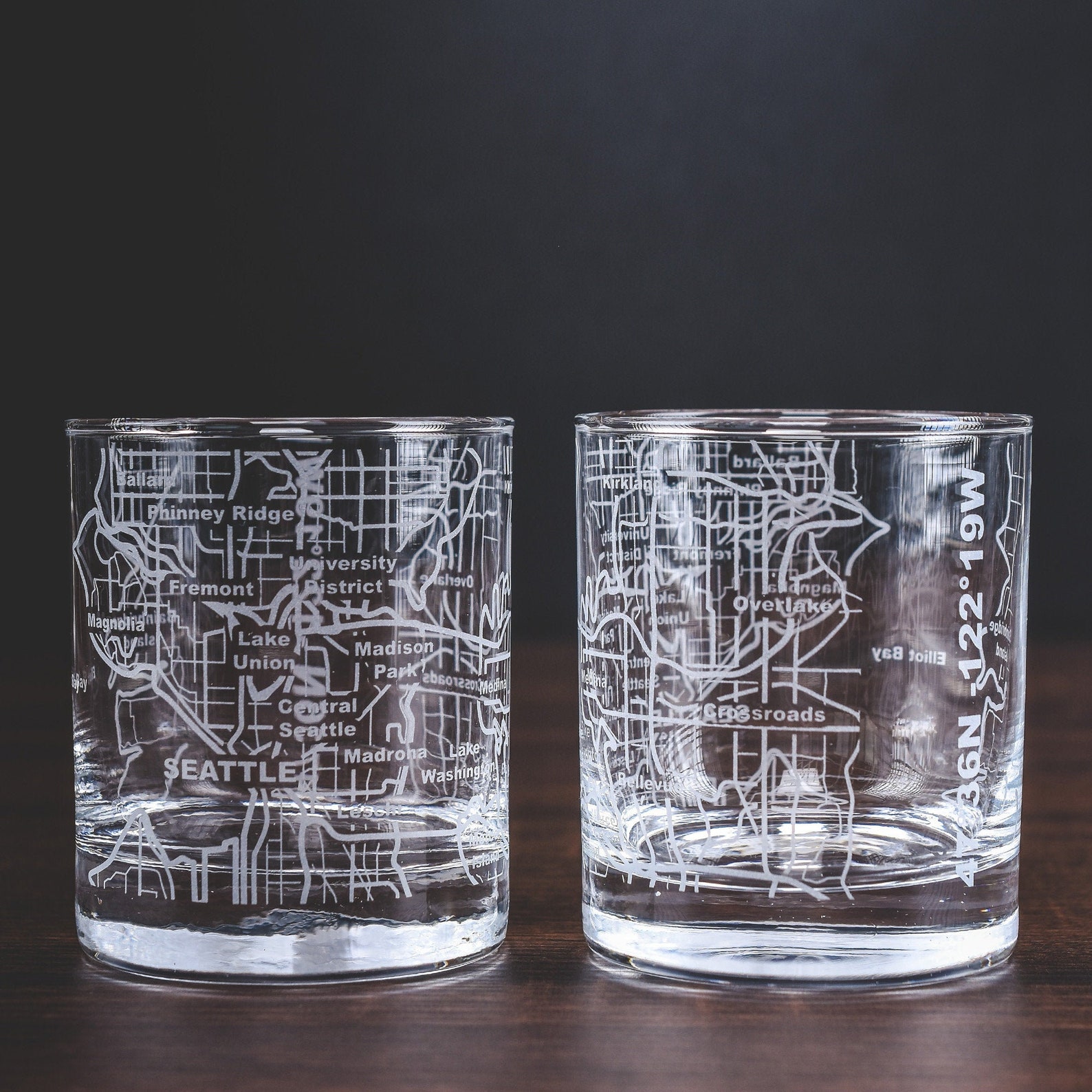 Seattle Map Etched Whiskey Glasses with Seattle Map Old Etsy