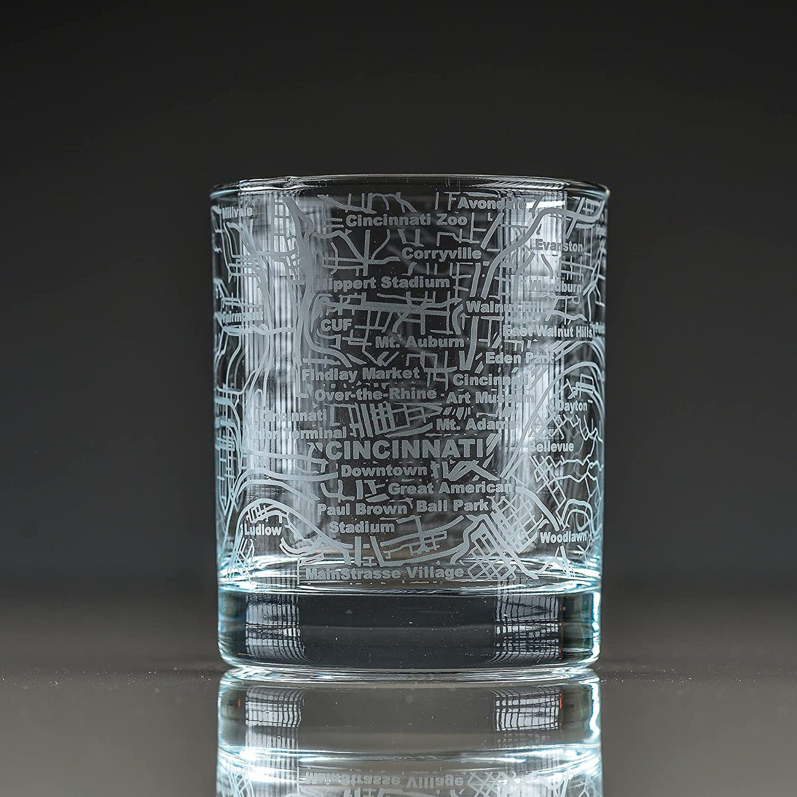 Cincinnati City Map Etched Whiskey Glass