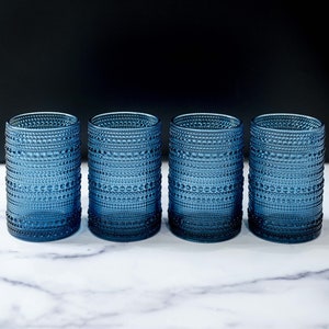 Hobnail Drinking Glasses - Blue 13 oz - Set of 4 - Retro Drinkware Sets