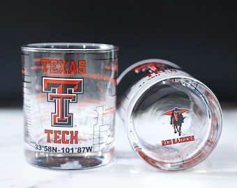 Texas Tech University Whiskey Glass Set (2 Low Ball Glasses) - Logo On Bottom