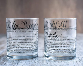 Whiskey Glasses - United States Constitution Tumblers - American US Patriotic Gift Set | Old Fashioned Cocktail Glasses (Set of 2) | 10 oz