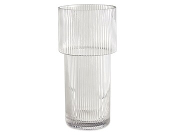 Large Tall Ribbed Vase with Wider Top Hand-Blown Glass Vases for Flowers - Clear