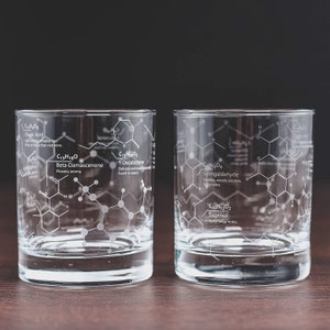 Science of Whisky Glasses Etched with Whiskey Chemistry Molecules 10 oz Tumbler Gift Set – (Set of 2)