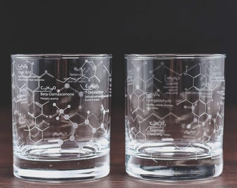 Science of Whisky Glasses Etched with Whiskey Chemistry Molecules 10 oz Tumbler Gift Set – (Set of 2)