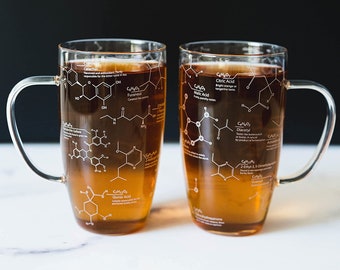 Science of Tea Beaker Mug 18 oz - Etched with Tea Chemistry Molecules