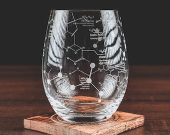 Science Stemless Wine Glasses - 15 oz – Science of Wine Tumblers (Set of 1) Etched with Wine Chemistry Molecules