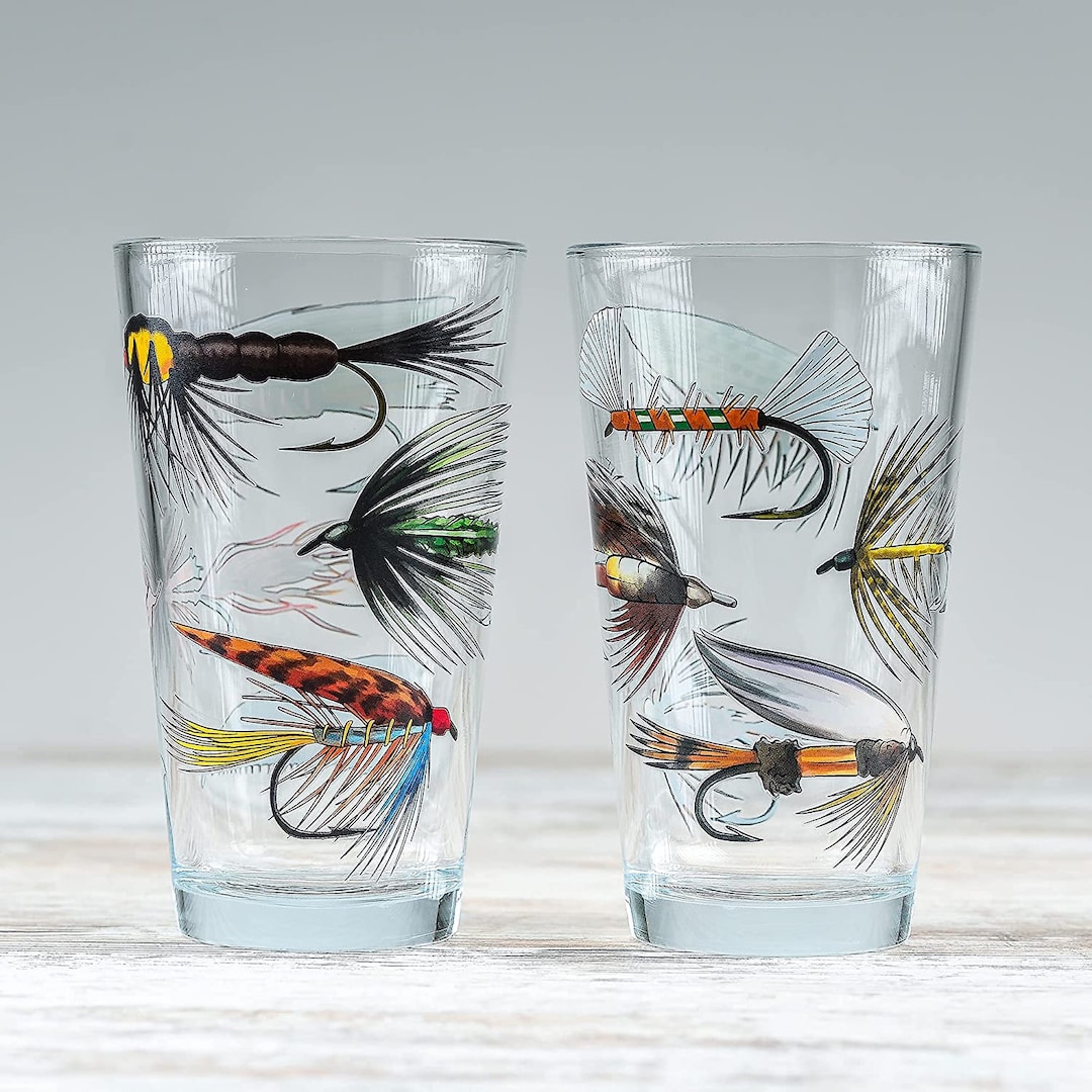 Beer Glasses Fly Fishing Glass Set for Fisherman and Outdoorsman Fly