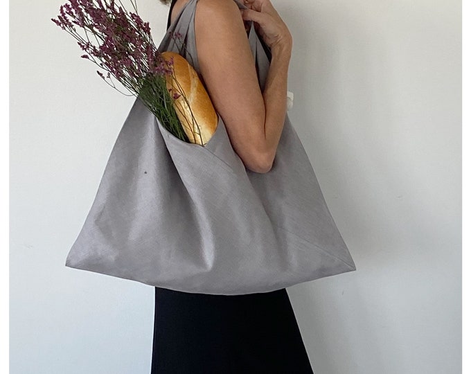 Featured listing image: Linen Tote Bag / Market Bag / Shoulder Bag / Blue Tote Bag