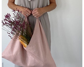 Linen Tote Bag / Tote Bag / Linen Bag / Market Bag / Pink Linen Tote