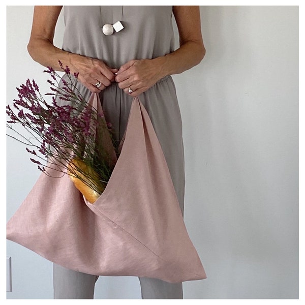 Linen Tote Bag / Tote Bag / Linen Bag / Market Bag / Pink Linen Tote / Pink Linen Bag / Fabric Bag