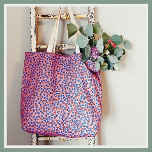 Pink Floral Tote Bag / Pink and Blue Tote Bag / French Fabric Tote