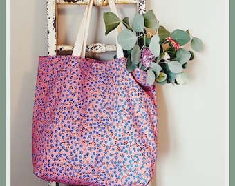Pink Floral Tote Bag / Pink and Blue Tote Bag / French Fabric Tote