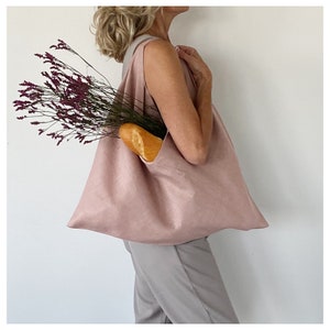 Linen Tote Bag / Tote Bag / Linen Bag / Market Bag / Pink Linen Tote / Pink Linen Bag / Fabric Bag image 2