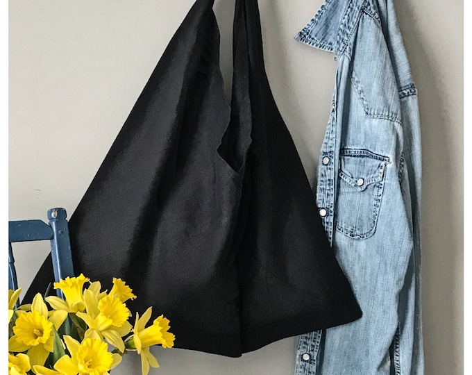 Featured listing image: Linen Tote Bag / Black Linen Bag / Market Bag