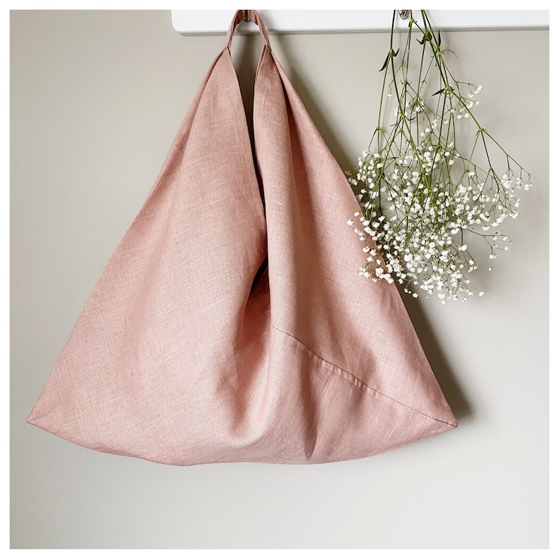 Linen Tote Bag / Tote Bag / Linen Bag / Market Bag / Pink Linen Tote / Pink Linen Bag / Fabric Bag image 4