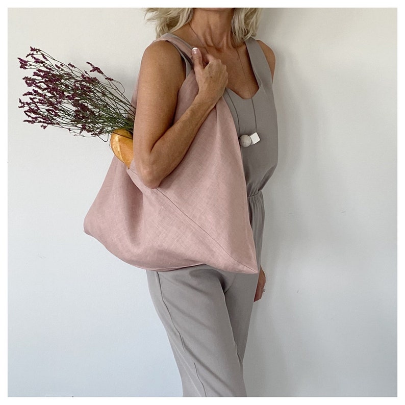 Linen Tote Bag / Tote Bag / Linen Bag / Market Bag / Pink Linen Tote / Pink Linen Bag / Fabric Bag image 3