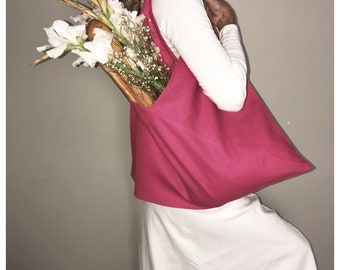 Pink Linen Tote Bag / Linen Tote Bag / Market Bag