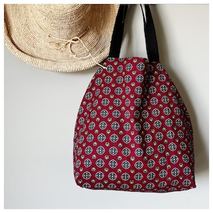 Sac fourre-tout / Sac fourre-tout en tissu français / Sac fourre-tout bordeaux / Sac de courses en tissu