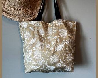 Cotton Tote Bag / Tote With Interior Pocket / Taupe Tote Bag / Reusable Bag