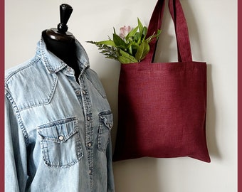 Linen Tote Bag / Burgundy Tote / Market Tote / 100% Linen Tote Bag