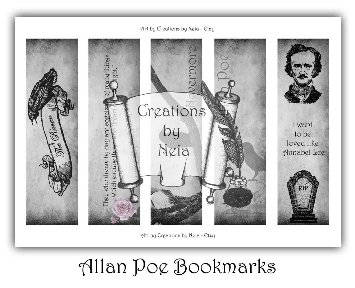 edgar allan poe bookmarks gothic bookmarks digital etsy singapore